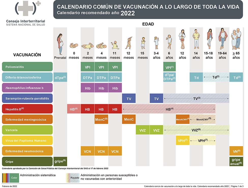 Calendario vacunación para toda la vida febrero 2022